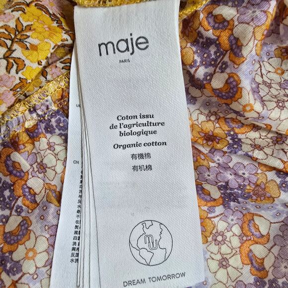 Maje Rissolette‎ Smocked Floral Print Dress Yellow Orange EU34/XS - Picture 11 of 13
